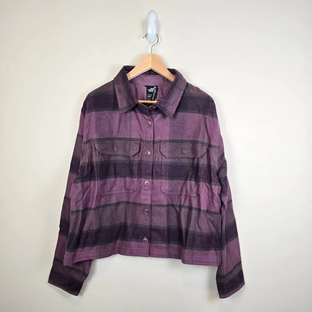 The North Face Womens Valley Flannel Shirt Size L Plaid Midnight Mauve Shacket